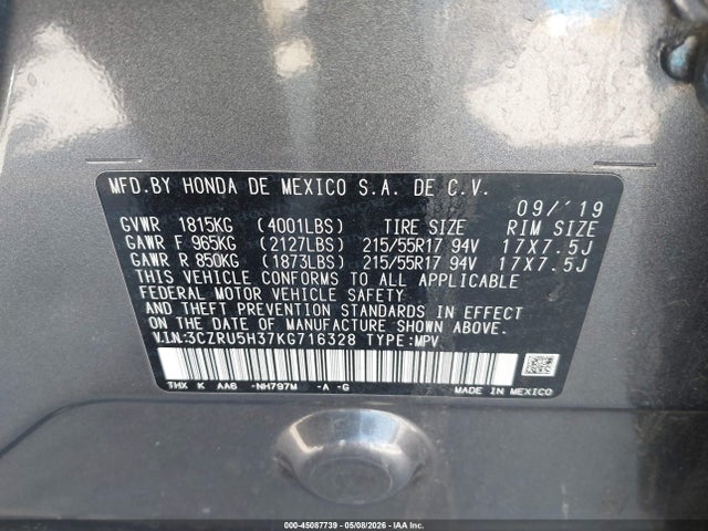 Honda HR-V LX 2019 3CZRU5H37KG716328 Image 9