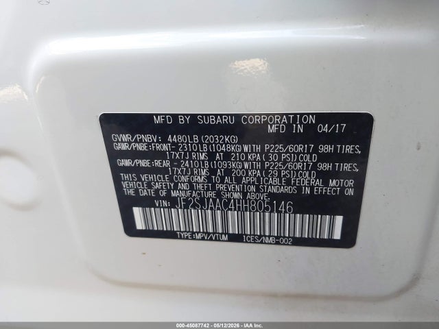 Продаж на аукціоні авто 2017 Subaru Forester 2.5i, vin: JF2SJAAC4HH805146, номер лоту: 45087742