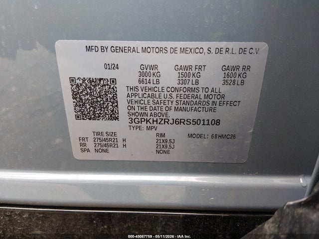 45087759 :رقم المزاد ، 3GPKHZRJ6RS501108 vin ، 2024 Honda Prologue Elite مزاد بيع