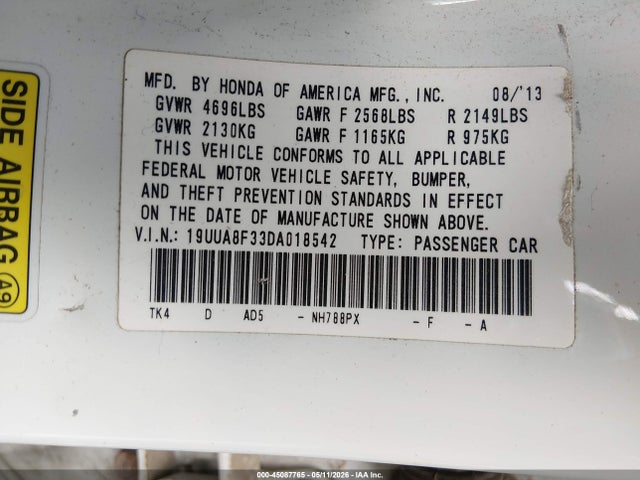Aukcja sprzedaży 2013 Acura Tl 3.5 Special Edition, vin: 19UUA8F33DA018542, numer aukcji: 45087765