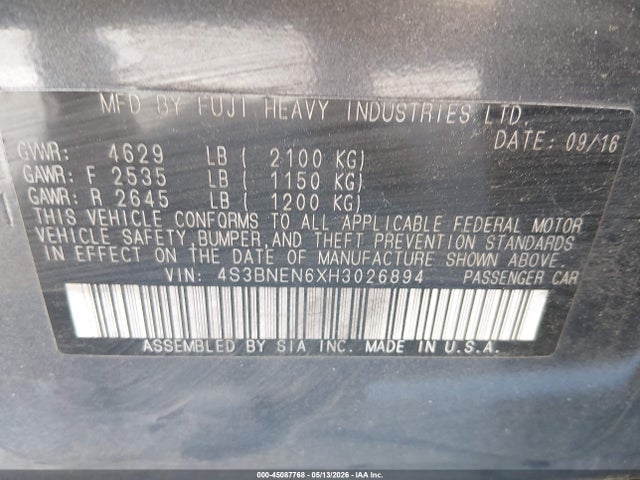 Aukcja sprzedaży 2017 Subaru Legacy 3.6r Limited, vin: 4S3BNEN6XH3026894, numer aukcji: 45087768