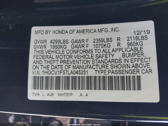 Honda Accord Ex-l 2020 1HGCV1F57LA045251 Image 9