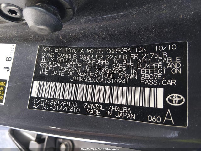 Aukcja sprzedaży 2010 Toyota Prius Ii, vin: JTDKN3DU3A1310941, numer aukcji: 45087805