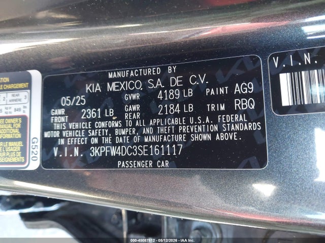 45087812 :رقم المزاد ، 3KPFW4DC3SE161117 vin ، 2025 Kia K4 Gt-line Turbo مزاد بيع