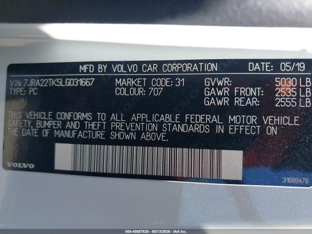7JRA22TK5LG031667 Volvo S60 T6 Momentum