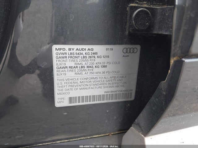 Aukcja sprzedaży 2019 Audi Q5 45 Premium, vin: WA1BNAFY5K2045269, numer aukcji: 45087823