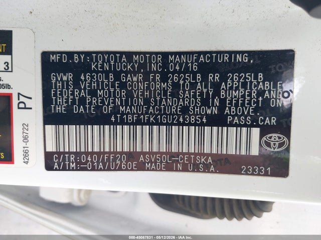 4T1BF1FK1GU243854 Toyota CAMRY SE