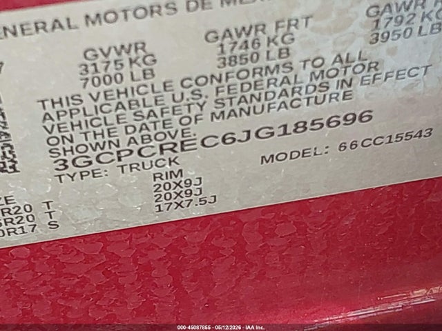 3GCPCREC6JG185696 Chevrolet Silverado 1500 1lt