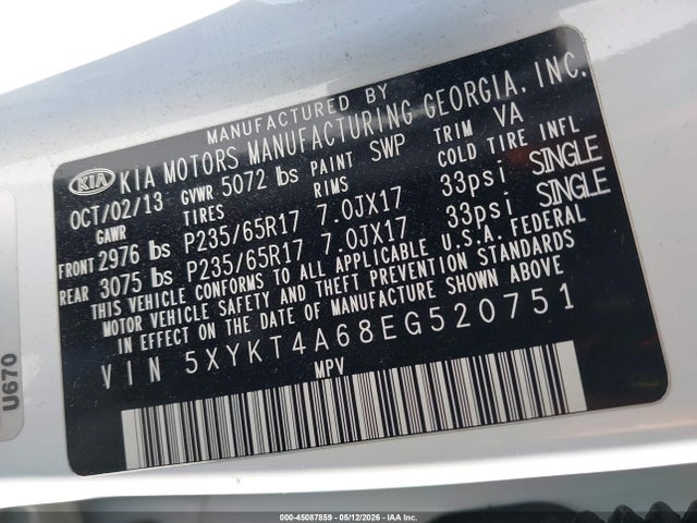 Aukcja sprzedaży 2014 Kia Sorento Lx, vin: 5XYKT4A68EG520751, numer aukcji: 45087859