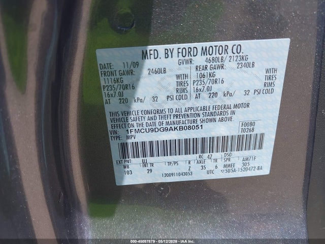 Aukcja sprzedaży 2010 Ford Escape Xlt, vin: 1FMCU9DG9AKB08051, numer aukcji: 45087879