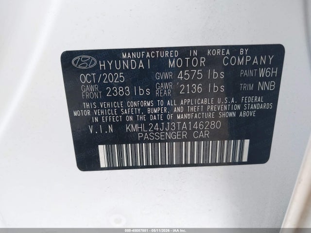 Продажа на аукционе авто 2026 Hyundai Sonata Hybrid Blue, vin: KMHL24JJ3TA146280, номер лота: 45087881