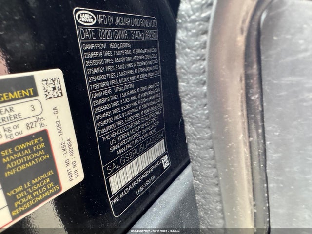 Aukcja sprzedaży 2020 Land Rover Range Rover Hse, vin: SALGS2RU5LA402954, numer aukcji: 45087892