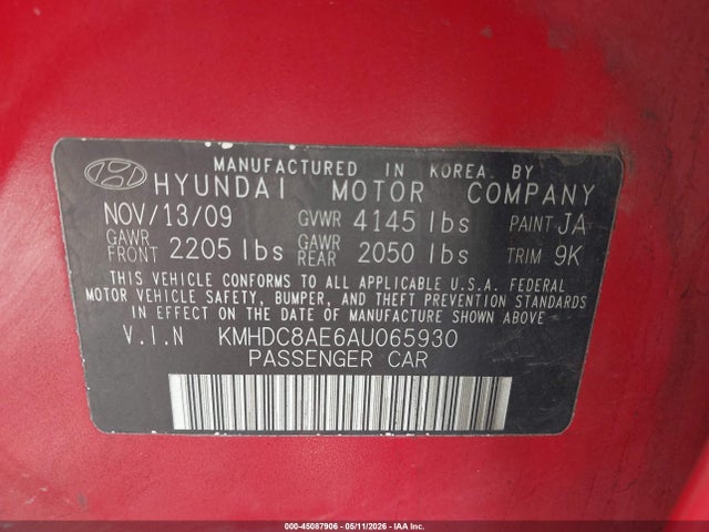 Aukcja sprzedaży 2010 Hyundai Elantra Touring Gls, vin: KMHDC8AE6AU065930, numer aukcji: 45087906