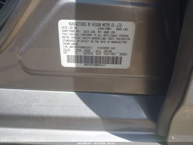 45087911 :رقم المزاد ، JNKCV61F09M353413 vin ، 2009 Infiniti G37x مزاد بيع