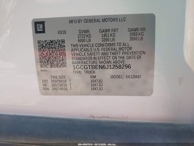 1GCGTBEN6J1258296 Chevrolet Colorado Wt