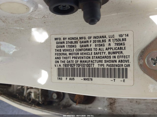 Aukcja sprzedaży 2015 Honda Civic Se, vin: 19XFB2F70FE010077, numer aukcji: 45087922