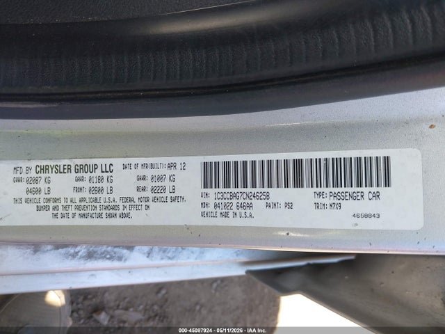 2012 Chrysler 200 Lx მანქანა იყიდება აუქციონზე, vin: 1C3CCBAG7CN246258, აუქციონის ნომერი: 45087924