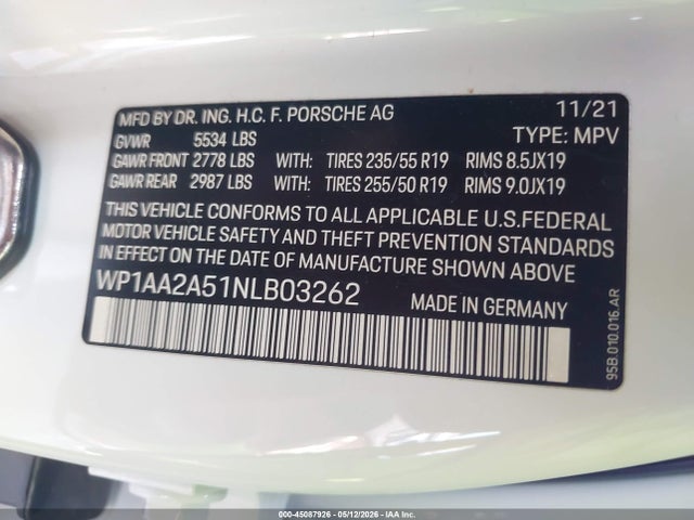Porsche Macan 2022 WP1AA2A51NLB03262 Image 9