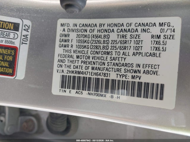 Aukcja sprzedaży 2014 Honda Cr-v Ex-l, vin: 2HKRM4H71EH647831, numer aukcji: 45087942