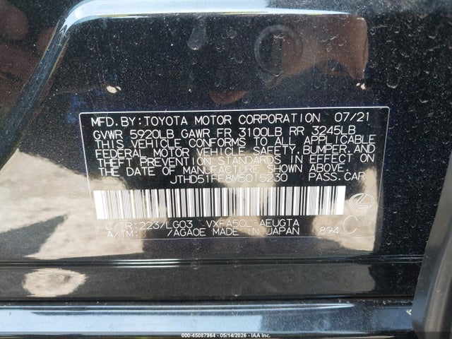 Продажа на аукционе авто 2021 Lexus Ls 500, vin: JTHD51FF8M5015230, номер лота: 45087964