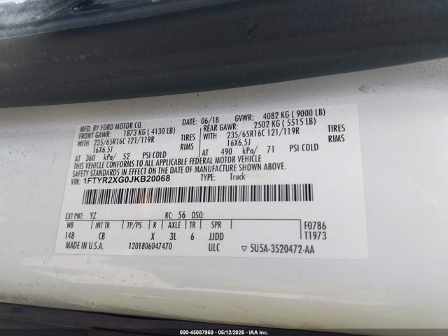 Продажа на аукционе авто 2018 Ford Transit-250, vin: 1FTYR2XG0JKB20068, номер лота: 45087969