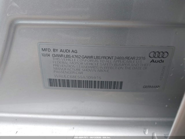 Продажа на аукционе авто 2005 Audi A4 1.8t Special Edition, vin: WAULC68E55A105915, номер лота: 45087971