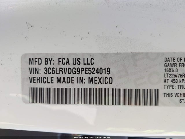 45087975 :رقم المزاد ، 3C6LRVDG9PE524019 vin ، 2023 Ram Promaster 2500 High Roof 159 Wb مزاد بيع