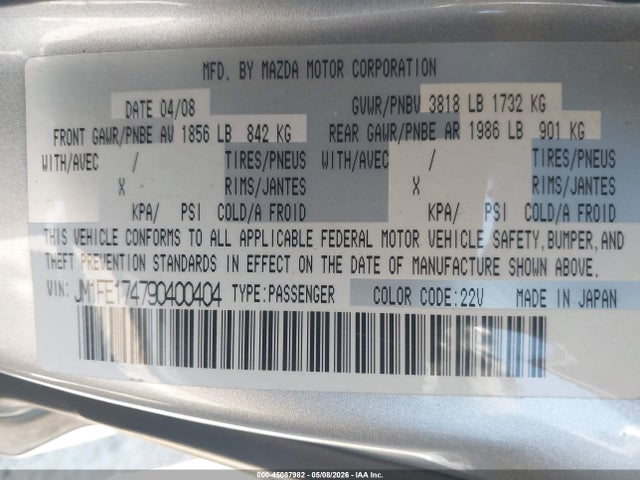 Продажа на аукционе авто 2009 Mazda Rx-8 Sport, vin: JM1FE174790400404, номер лота: 45087982