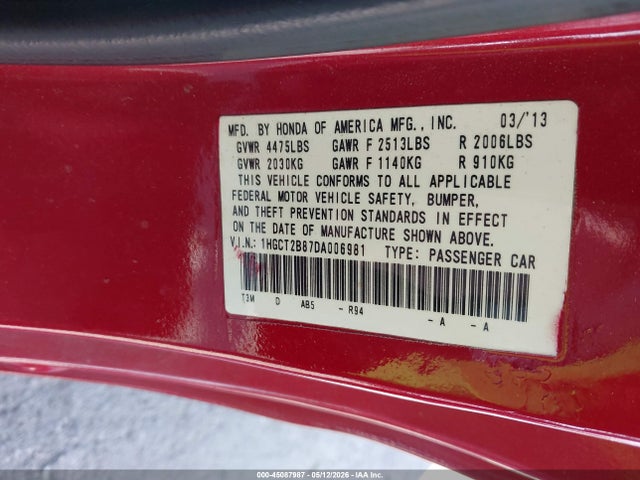 Продаж на аукціоні авто 2013 Honda Accord Ex-l V-6, vin: 1HGCT2B87DA006981, номер лоту: 45087987