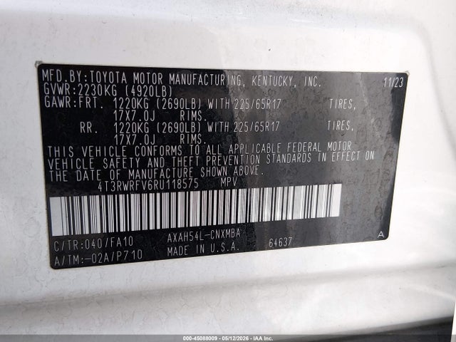 Aukcja sprzedaży 2024 Toyota Rav4 Hybrid Xle, vin: 4T3RWRFV6RU118575, numer aukcji: 45088009