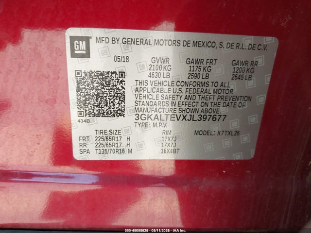 45088025 :رقم المزاد ، 3GKALTEVXJL397677 vin ، 2018 Gmc Terrain Sle مزاد بيع