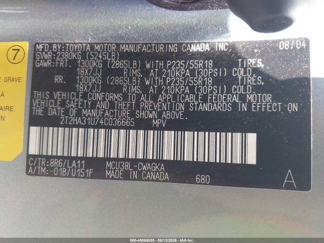 Aukcja sprzedaży 2004 Lexus Rx 330, vin: 2T2HA31U74C036665, numer aukcji: 45088035