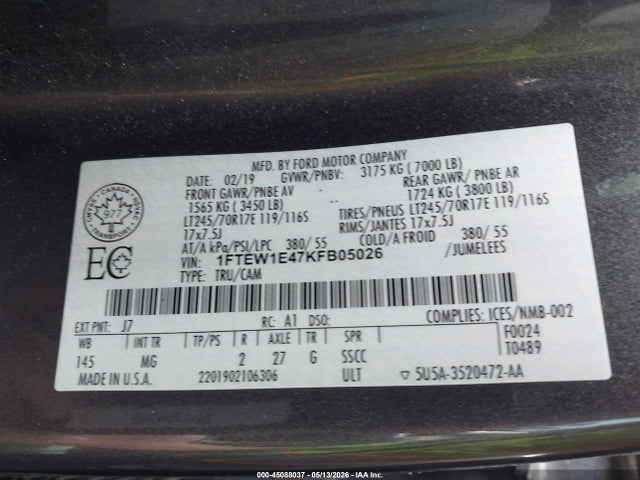 Ford F-150 Xlt 2019 1FTEW1E47KFB05026 Image 9