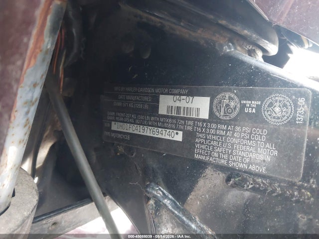 Aukcja sprzedaży 2007 Harley-davidson Flhtcui, vin: 1HD1FC4197Y694740, numer aukcji: 45088039
