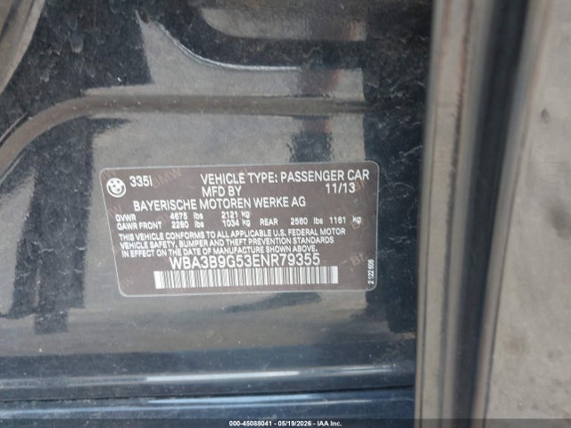 Auction sale of the 2014 Bmw 335i Xdrive, vin: WBA3B9G53ENR79355, lot number: 45088041