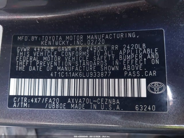 Toyota CAMRY LE 2020 4T1C11AK6LU933877 Image 9