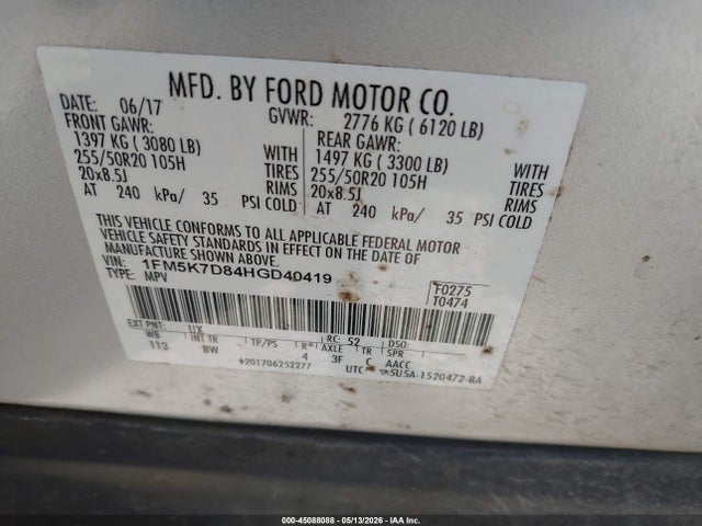 Aukcja sprzedaży 2017 Ford Explorer Xlt, vin: 1FM5K7D84HGD40419, numer aukcji: 45088088