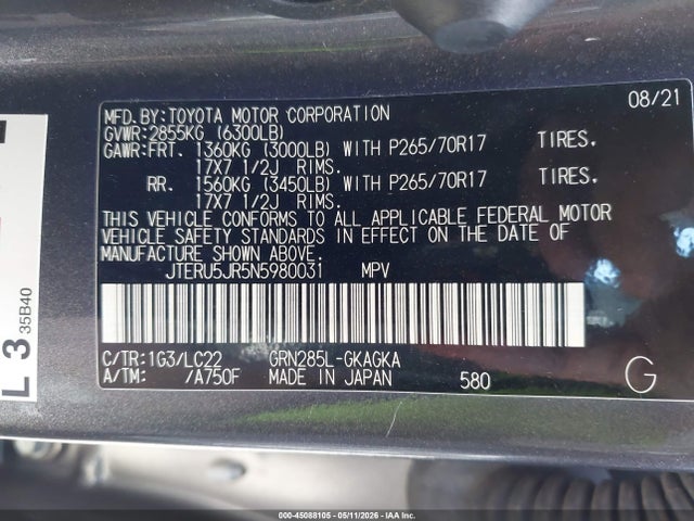 JTERU5JR5N5980031 Toyota 4runner Trd Off Road Premium
