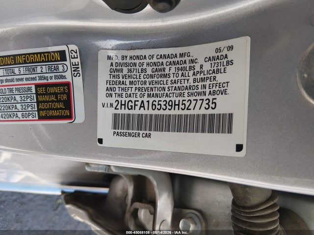 Aukcja sprzedaży 2009 Honda Civic Lx, vin: 2HGFA16539H527735, numer aukcji: 45088108