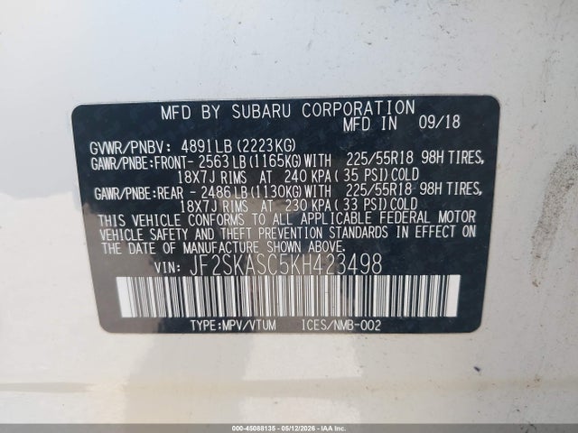 Продажа на аукционе авто 2019 Subaru Forester Limited, vin: JF2SKASC5KH423498, номер лота: 45088135
