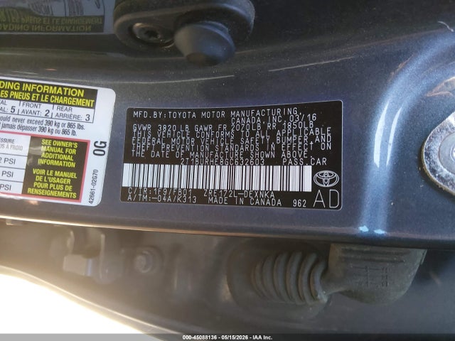 Aukcja sprzedaży 2016 Toyota Corolla Le, vin: 2T1BURHE8GC632603, numer aukcji: 45088136