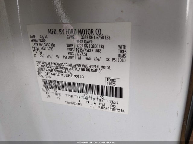 Продажа на аукционе авто 2014 Ford F-150 Xl, vin: 1FTMF1CM5EKE70640, номер лота: 45088154