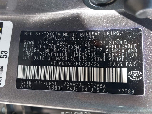Продажа на аукционе авто 2023 Toyota Camry Xse, vin: 4T1K61AK3PU769765, номер лота: 45088165