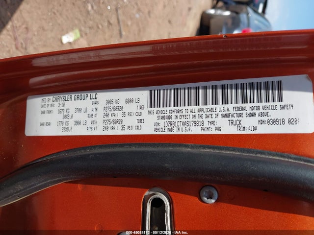 45088172 :رقم المزاد ، 1D7RB1CTXAS179818 vin ، 2010 Dodge Ram 1500 Slt/sport/trx مزاد بيع