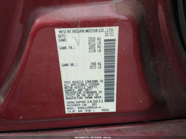 Aukcja sprzedaży 2013 Nissan Altima 2.5 Sv, vin: 1N4AL3APXDC163631, numer aukcji: 45088178