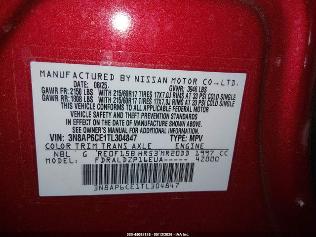 Aukcja sprzedaży 2026 Nissan Kicks Sv, vin: 3N8AP6CE1TL304847, numer aukcji: 45088185