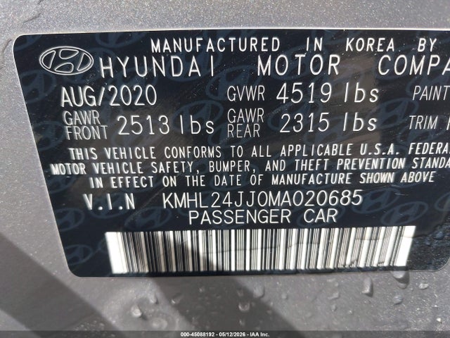 Aukcja sprzedaży 2021 Hyundai Sonata Blue, vin: KMHL24JJ0MA020685, numer aukcji: 45088192