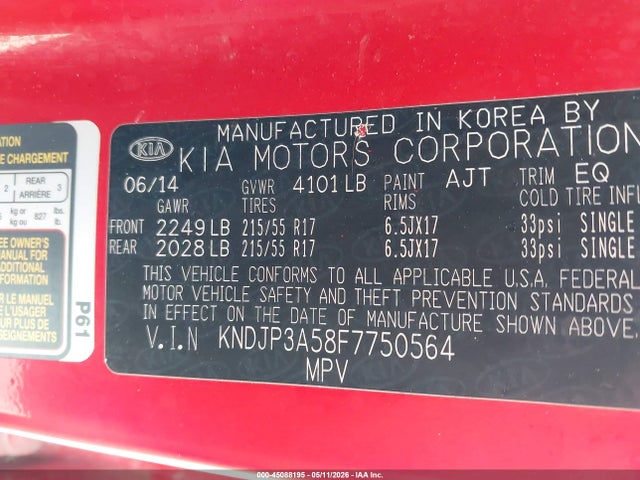 45088195 :رقم المزاد ، KNDJP3A58F7750564 vin ، 2015 Kia Soul + مزاد بيع