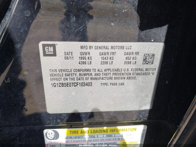 Продаж на аукціоні авто 2012 Chevrolet Malibu Ls, vin: 1G1ZB5E07CF103403, номер лоту: 45088205