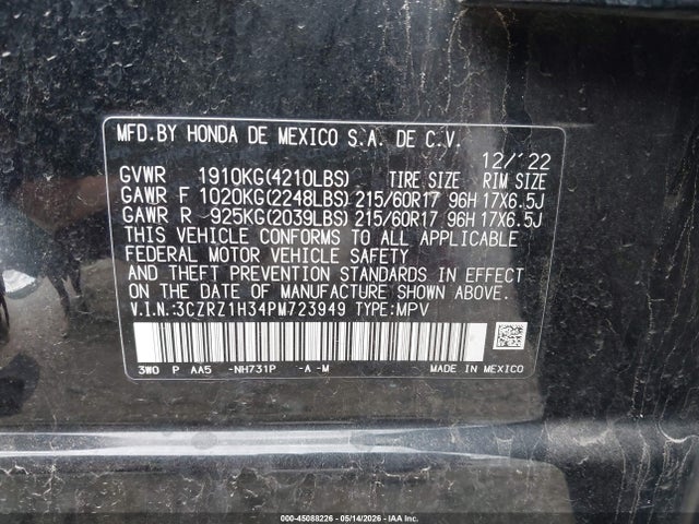 Aukcja sprzedaży 2023 Honda Hr-v 2wd Lx, vin: 3CZRZ1H34PM723949, numer aukcji: 45088226